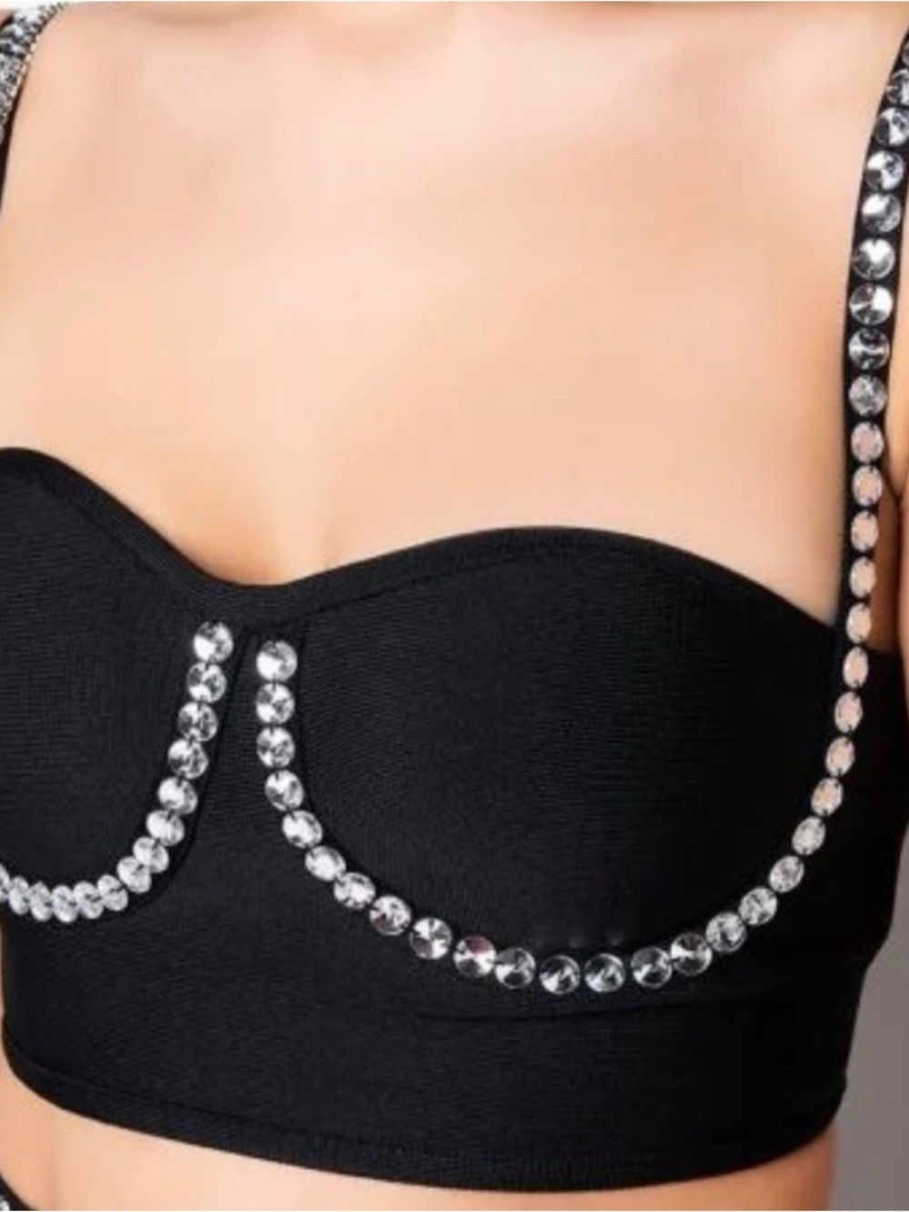 AKIRA Black Crystal-Embellished Crop Top - Picture 2 of 6